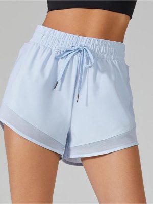 High Waist Drawstring Mesh Sports Shorts for Women