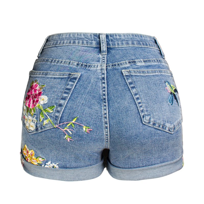 Women’s Wide Leg Stretch Denim Shorts with 3D Floral Embroidery - Image 2