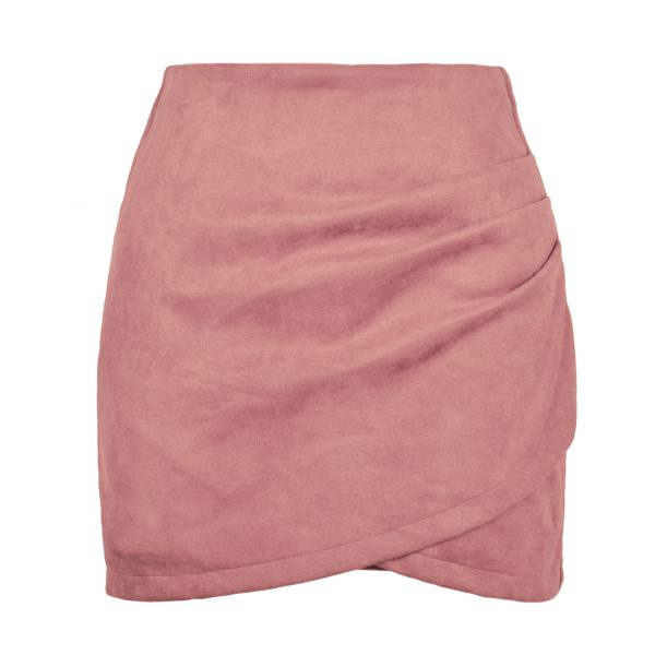 Autumn Winter Suede Pleated Irregular Asymmetric Zipper Skirt