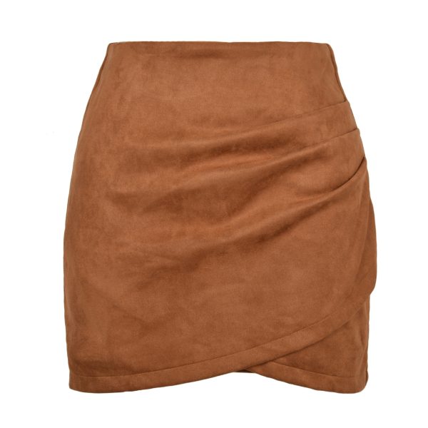 Autumn Winter Suede Pleated Irregular Asymmetric Zipper Skirt - Image 2