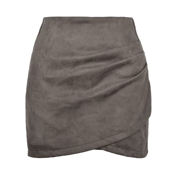 Autumn Winter Suede Pleated Irregular Asymmetric Zipper Skirt - Image 3