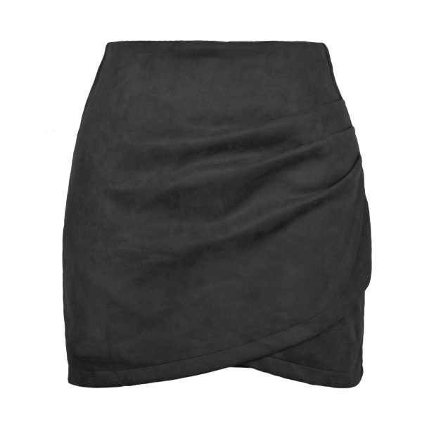 Autumn Winter Suede Pleated Irregular Asymmetric Zipper Skirt - Image 4