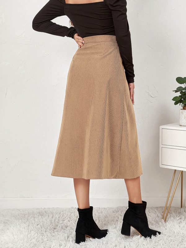 Autumn Winter High Waist Corduroy Maxi Skirt Single-Breasted - Image 6