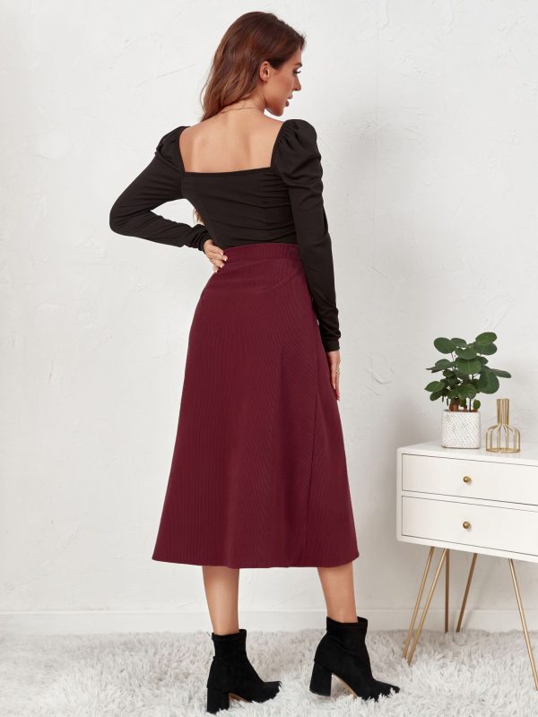 Autumn Winter High Waist Corduroy Maxi Skirt Single-Breasted - Image 7