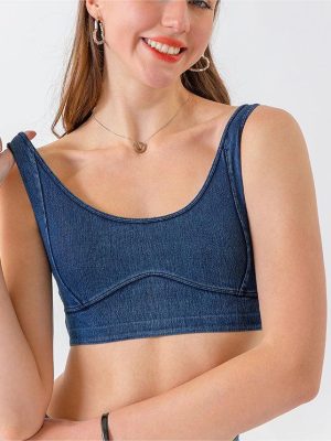 Women’s High Strength Stretch Denim Sports Bra – Shockproof & Push Up