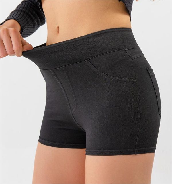 Women's High Waist Denim Yoga Shorts Slimming Stretch Workout Pants - Image 2