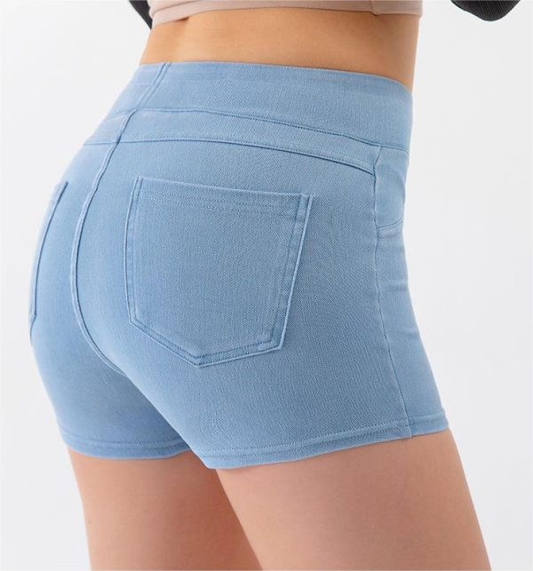 Women's High Waist Denim Yoga Shorts Slimming Stretch Workout Pants - Image 3