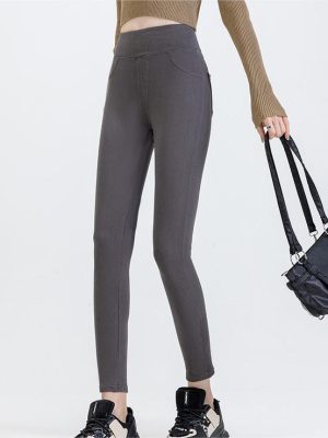 High Waist Denim Thermal Leggings – Fleece Lined Casual Pants