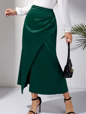 High Waist Satin Pleated Split Fishtail Hip Skirt for Women