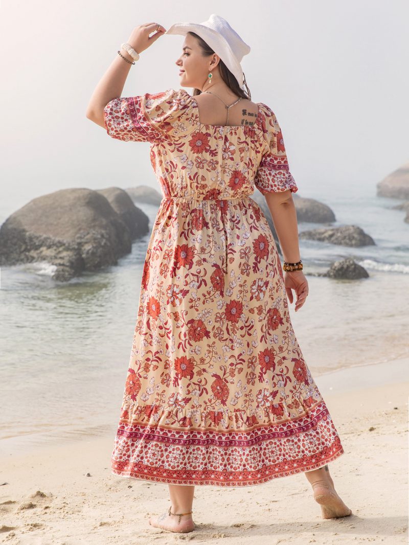 Plus Size Floral Print Off-Shoulder Dress – Seaside Vacation - Image 2