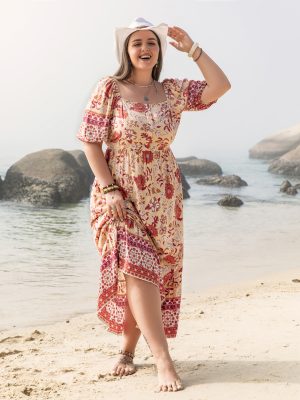 Plus Size Floral Print Off-Shoulder Dress – Seaside Vacation