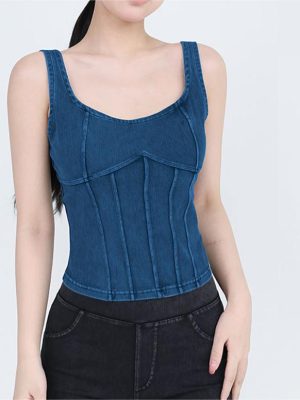 Women’s Autumn Winter Denim Yoga Straps Vest with Chest Pad