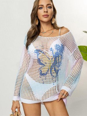 Women’s Sweet Spicy Off-Shoulder Sun Protection Knitwear Beach Blouse