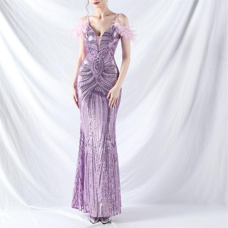 Ostrich Feather Floral Sequin Evening Dress Craft Order - Image 6