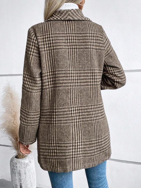 Collared Woolen Plaid Coat for Women - Slim Fit Autumn Winter - Image 2