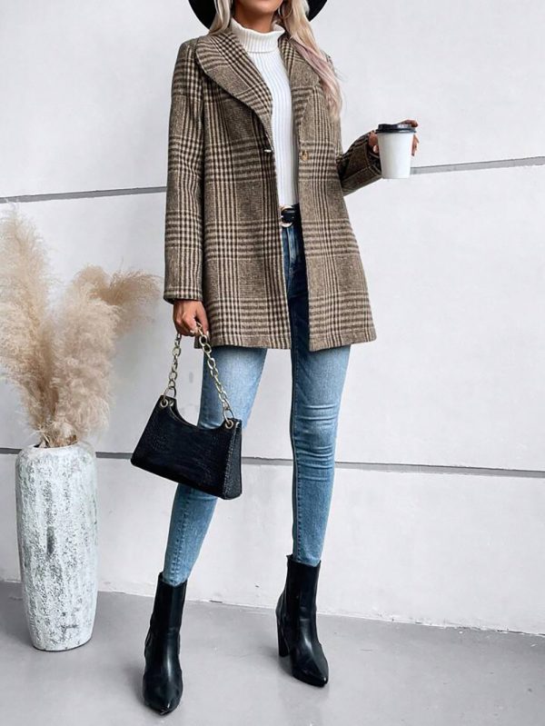 Collared Woolen Plaid Coat for Women - Slim Fit Autumn Winter - Image 4