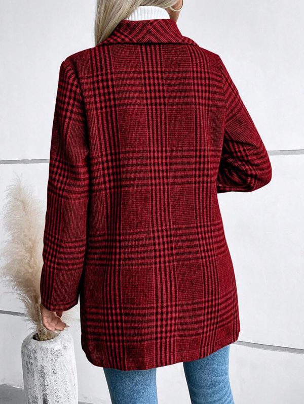 Collared Woolen Plaid Coat for Women - Slim Fit Autumn Winter - Image 5