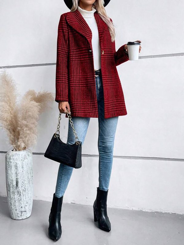 Collared Woolen Plaid Coat for Women - Slim Fit Autumn Winter - Image 6