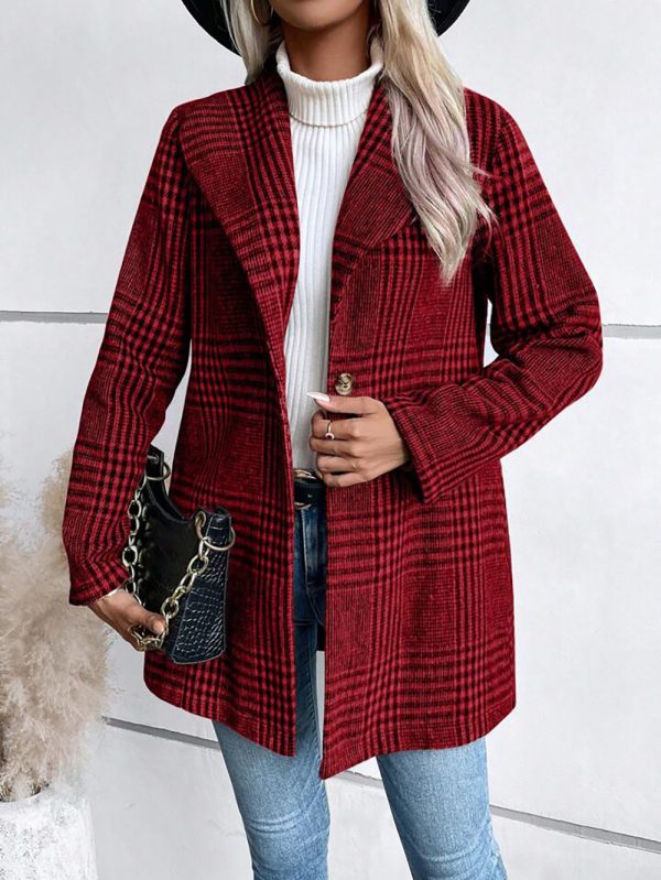 Collared Woolen Plaid Coat for Women - Slim Fit Autumn Winter - Image 7