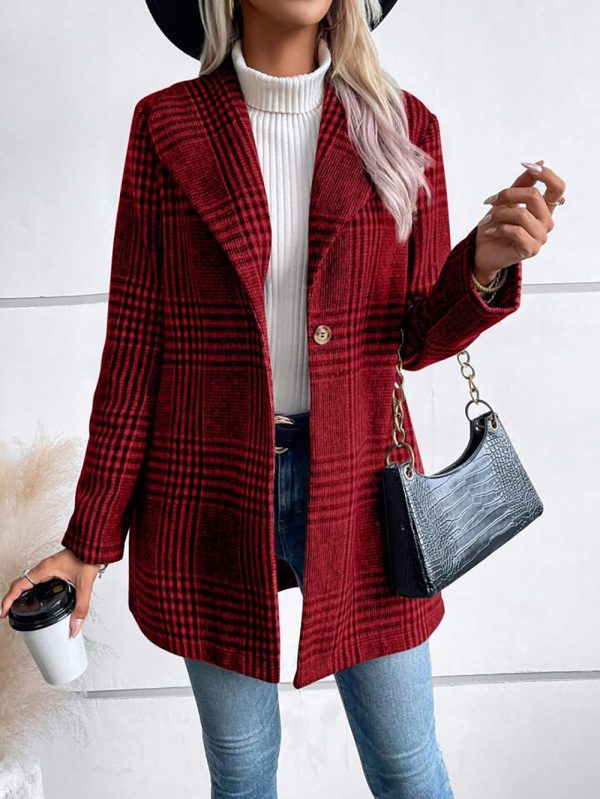 Collared Woolen Plaid Coat for Women - Slim Fit Autumn Winter - Image 8