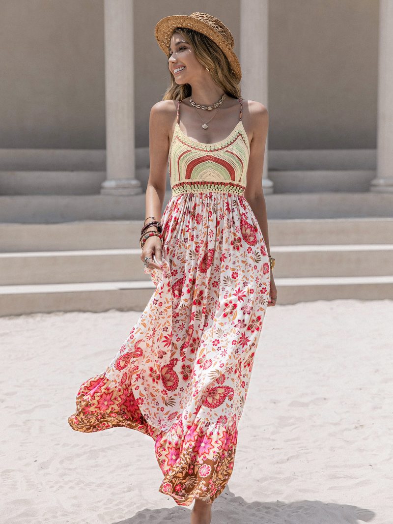 Sweet Spaghetti Strap Floral Print Holiday Maxi Dress - Image 2