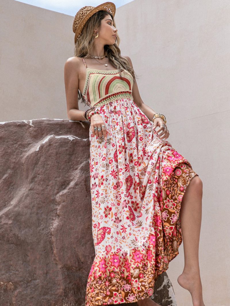 Sweet Spaghetti Strap Floral Print Holiday Maxi Dress - Image 3