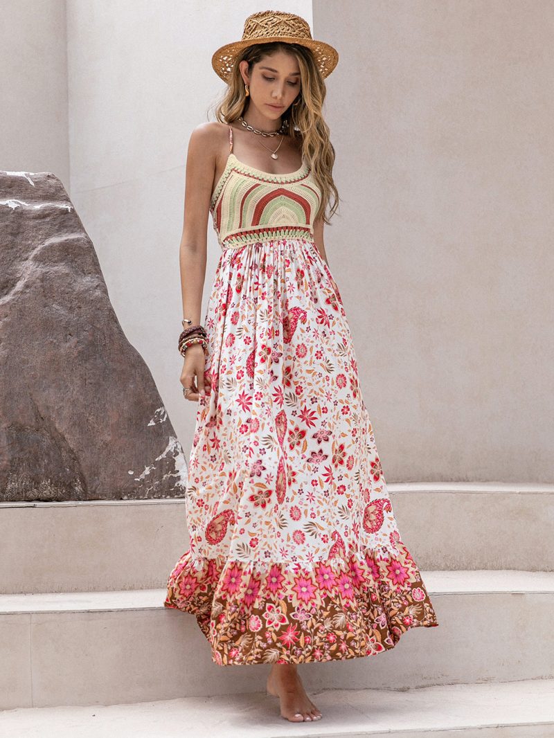 Sweet Spaghetti Strap Floral Print Holiday Maxi Dress - Image 4