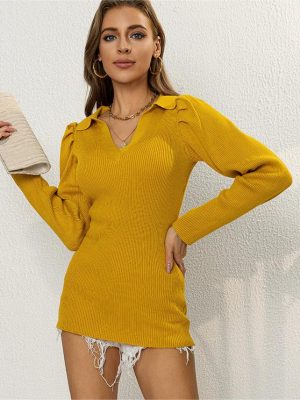 Women’s V-Neck Long Sleeve Slim Fit Hip-Wrapped Sweater