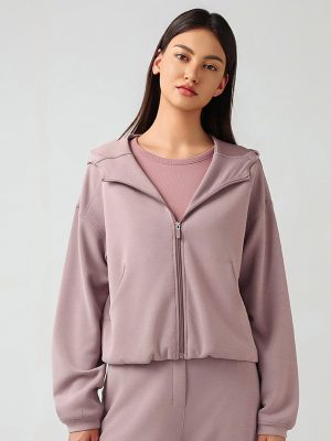 Hooded Zip Cardigan Coat – Loose Fit Casual Sports Top for Women