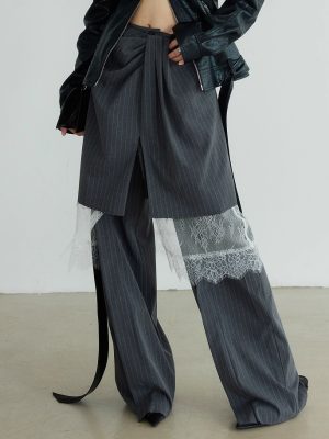 Autumn Winter Asymmetric Lace 3-Piece Skirt Pants Suit