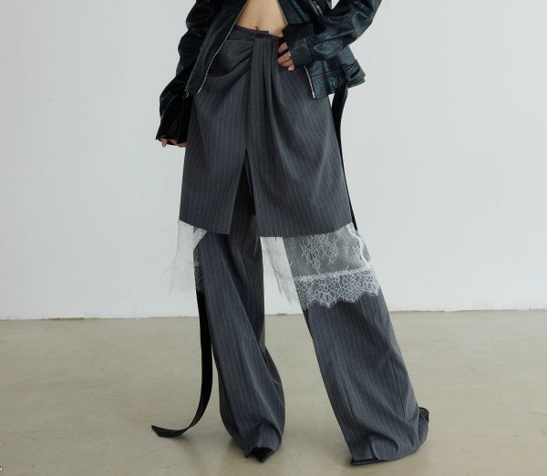 Autumn Winter Asymmetric Lace 3-Piece Skirt Pants Suit