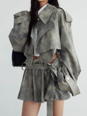 Autumn Winter Camouflage Printing Ink Printing Coat Trench Coat Skirt Casual Suit