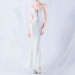 Floral Sequin Beaded Strap Evening Dress