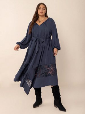 Plus Size Solid Color Long Sleeve Dress for Autumn Winter