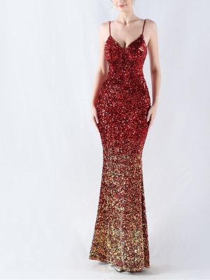 Gradient Sequin Sexy Sling Evening Dress