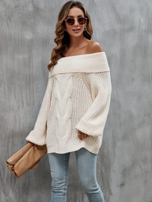 Women’s Loose Off-Shoulder Cable Knit Sweater