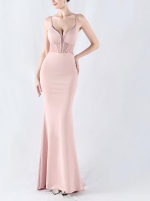 Rhinestone Corset Sheath Fishtail Evening Dress