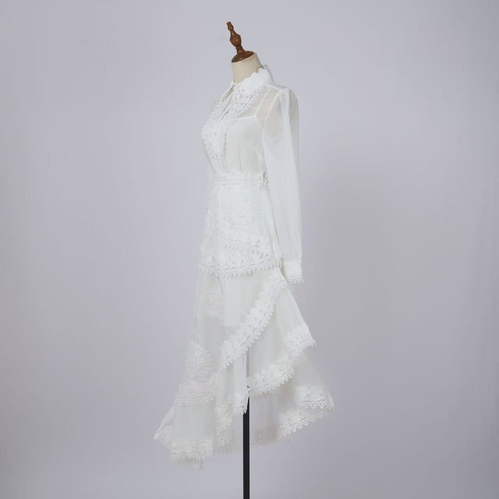 White Lace Cutout Top & Fishtail Skirt Set for Women - Image 3