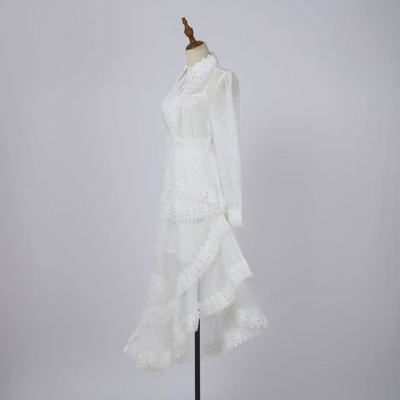 White Lace Cutout Top & Fishtail Skirt Set for Women - Image 3