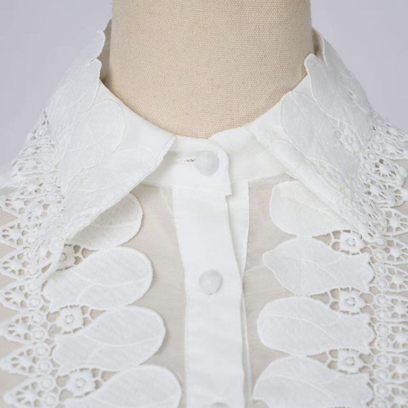 White Lace Cutout Top & Fishtail Skirt Set for Women - Image 5