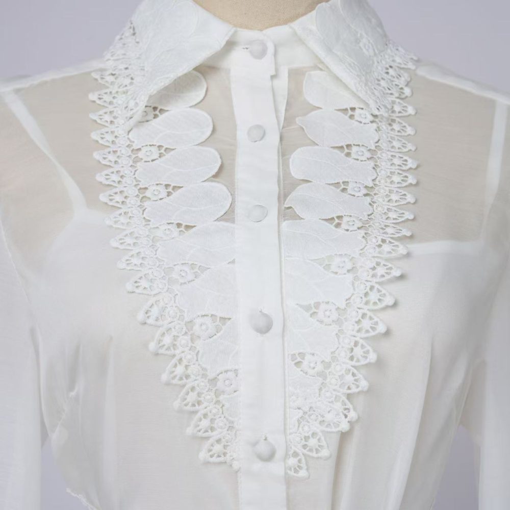 White Lace Cutout Top & Fishtail Skirt Set for Women - Image 7