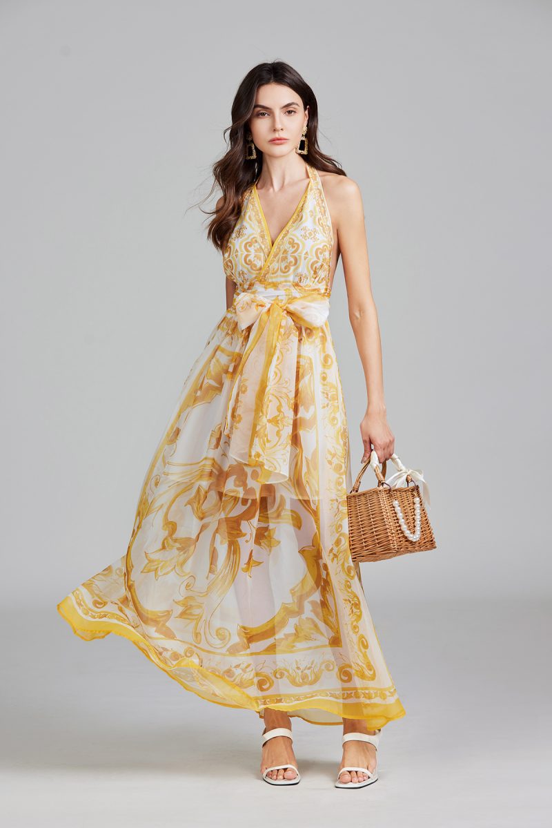 Sexy Lace-Up Halter High Waist Long Dress – Women’s Summer Dress - Image 2