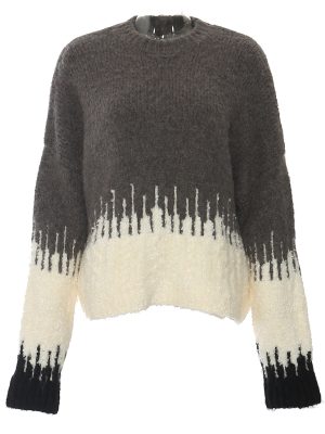 French Style Gray Stitch White Loose Knit Pullover