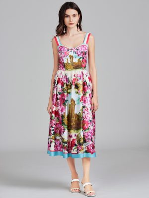 Summer Print Halter A-Line Long Dress – Women’s Casual Maxi Dress