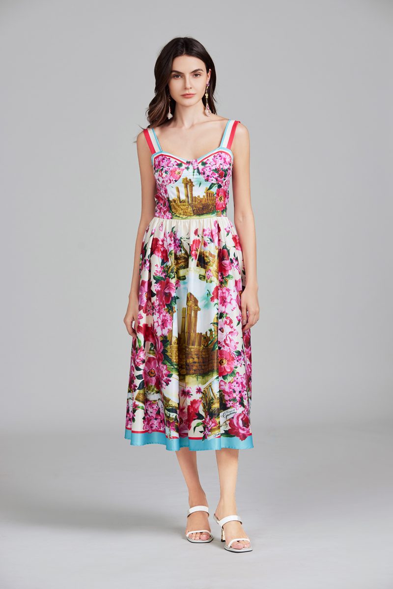 Summer Print Halter A-Line Long Dress – Women’s Casual Maxi Dress