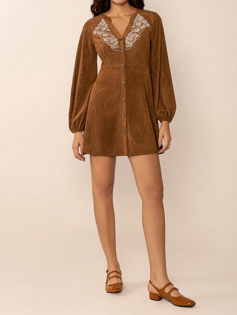 Brown Long Sleeve Dress – Women’s Autumn & Winter Fashion - Image 2