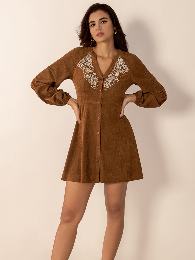 Brown Long Sleeve Dress – Women’s Autumn & Winter Fashion - Image 3