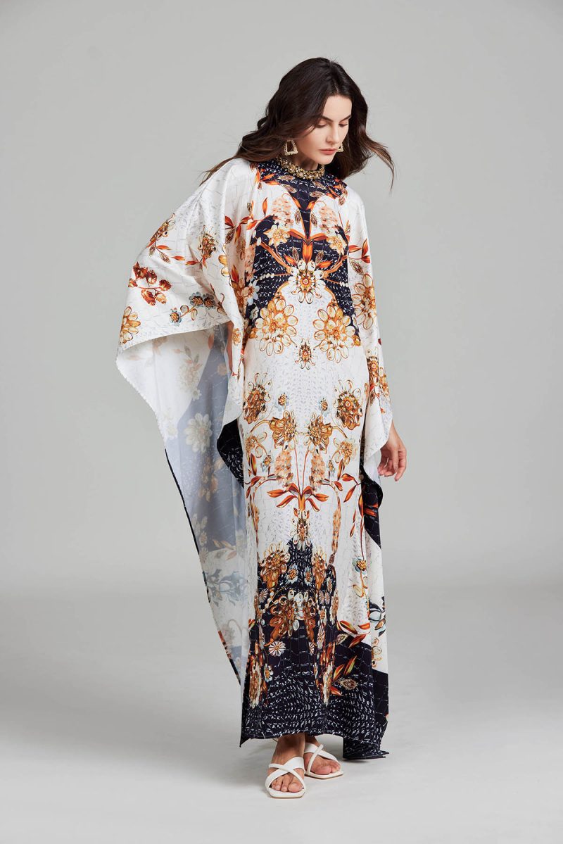 Spring Floral Print Crew Neck Dress with Slit for Women - Image 3