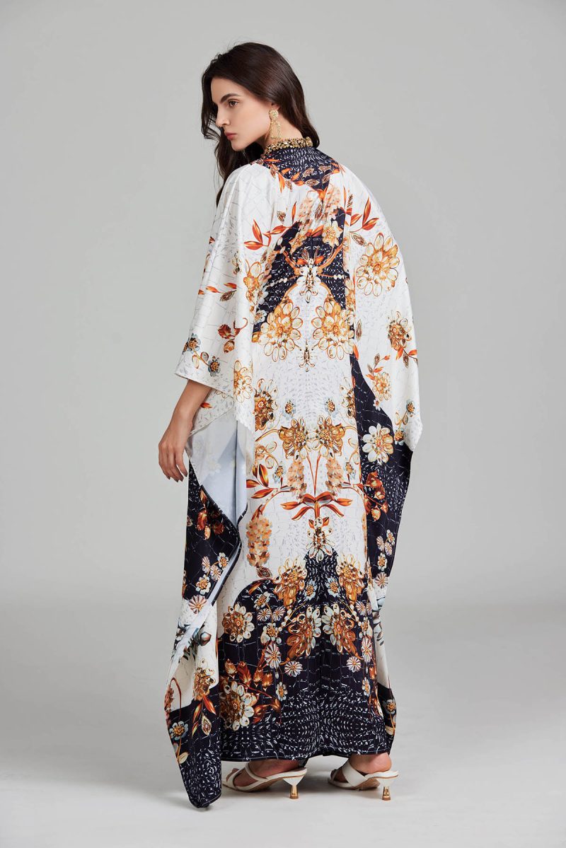 Spring Floral Print Crew Neck Dress with Slit for Women - Image 5