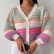 Rainbow Striped Knitted Cardigan Sweater Coat with Lantern Sleeves